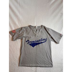 VTG Wilson Baseball Grey Short‎ Sleeve Henley Shirt Terminators Men's Medium *
